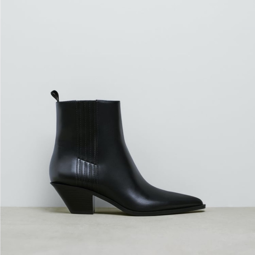 Zara cowboy ankle boots black leather size 7 - 37